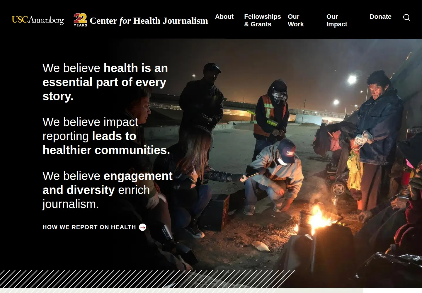 Captured homepage of centerforhealthjournalism.org in the current scan