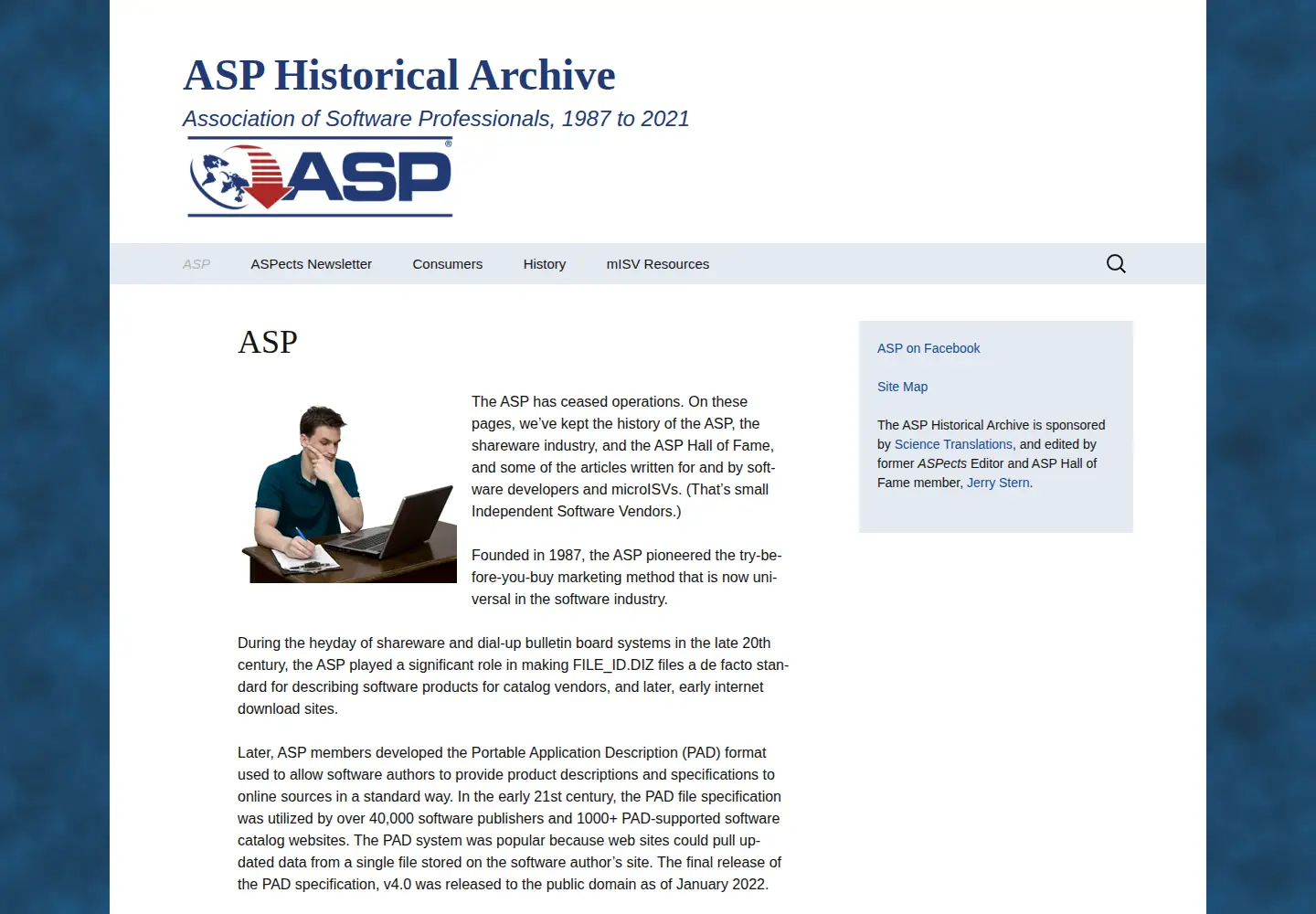 Captured homepage of asp-software.org in the current scan