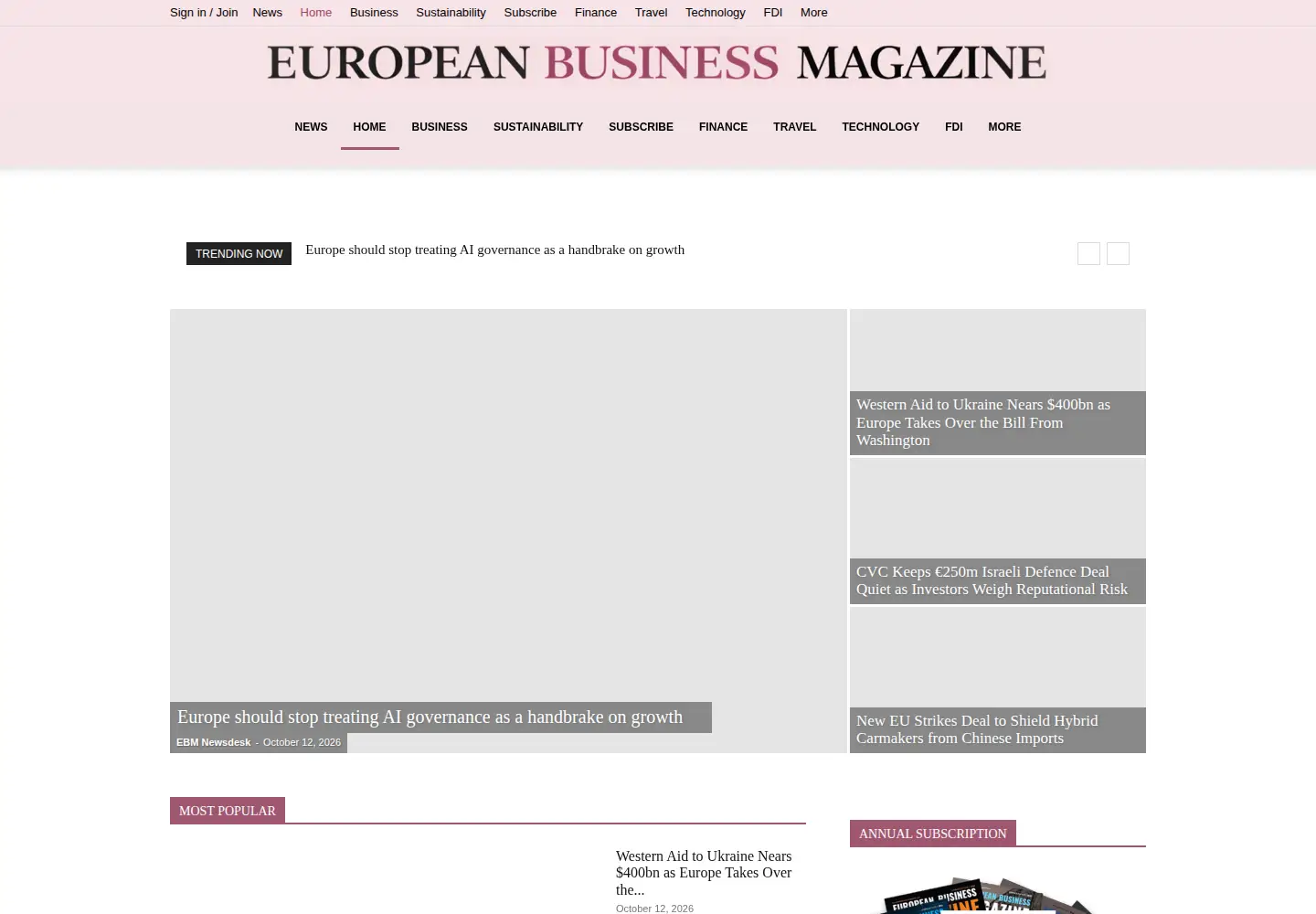 Screenshot of europeanbusinessmagazine.com