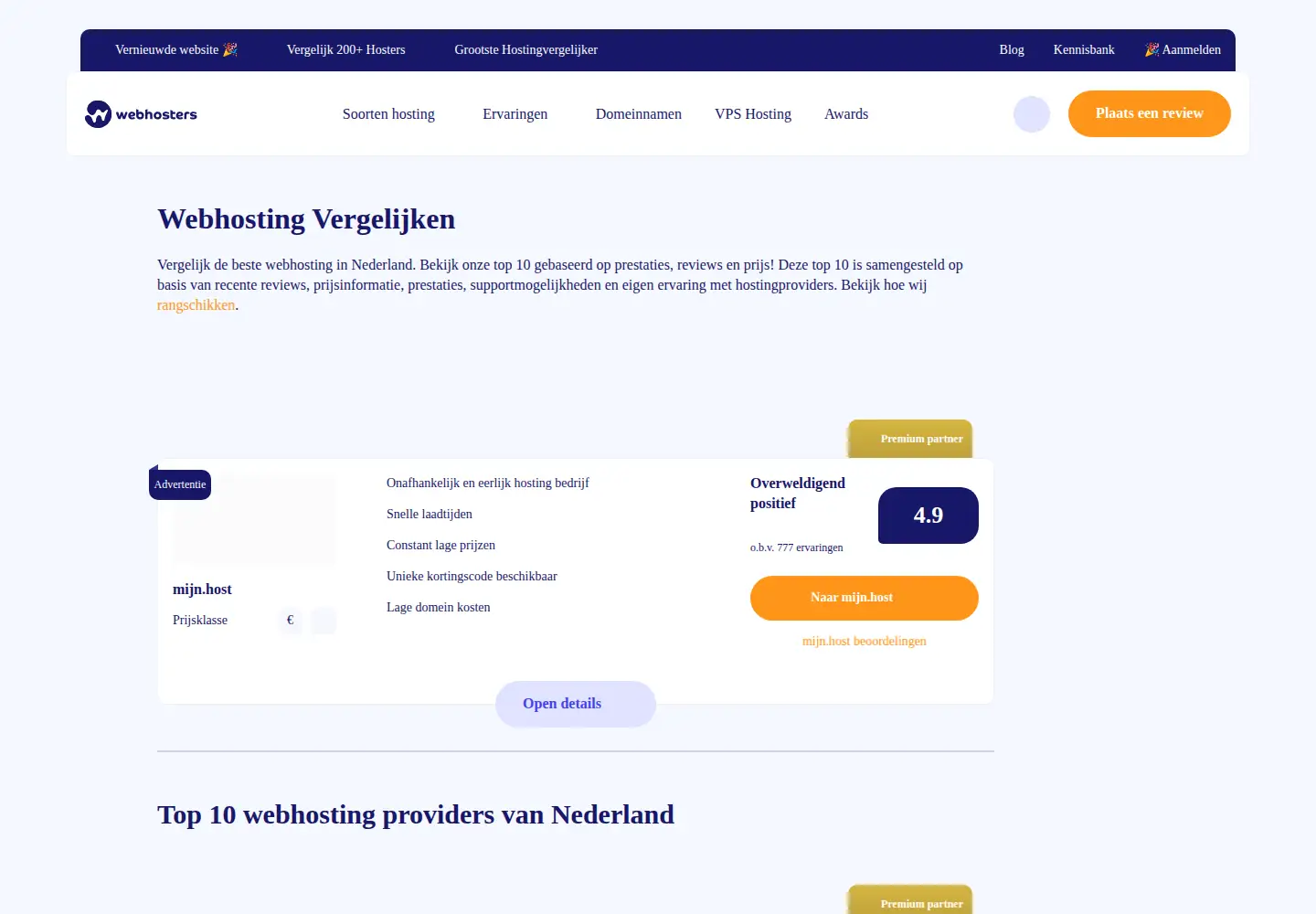Captured homepage of webhosters.nl in the current scan
