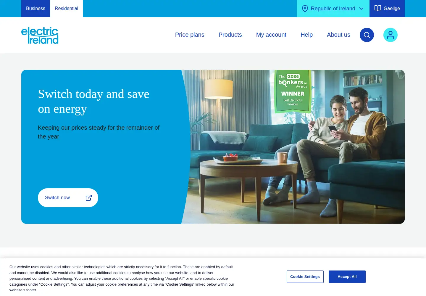 Screenshot of electricireland.ie