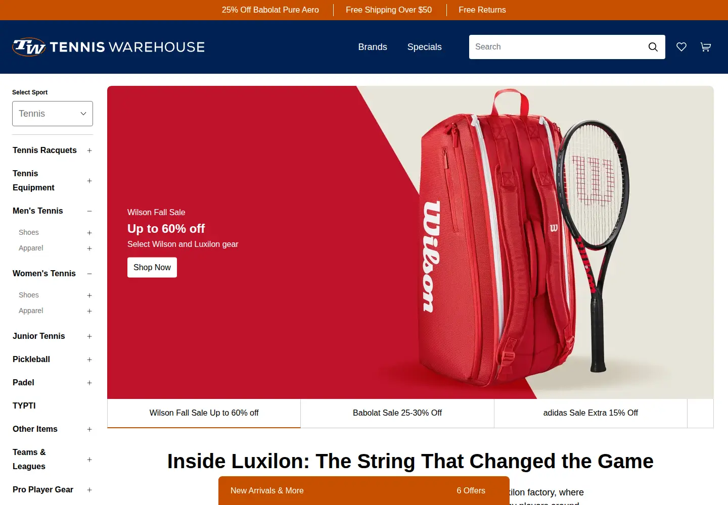 Captured homepage of tennis-warehouse.com in the current scan