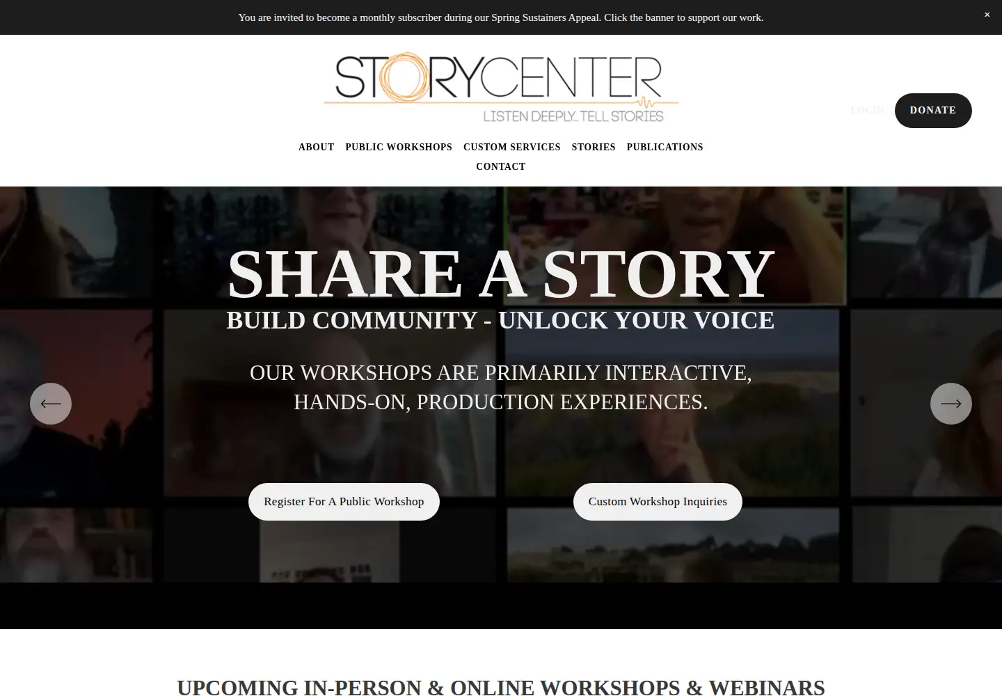 Captured homepage of storycenter.org in the current scan