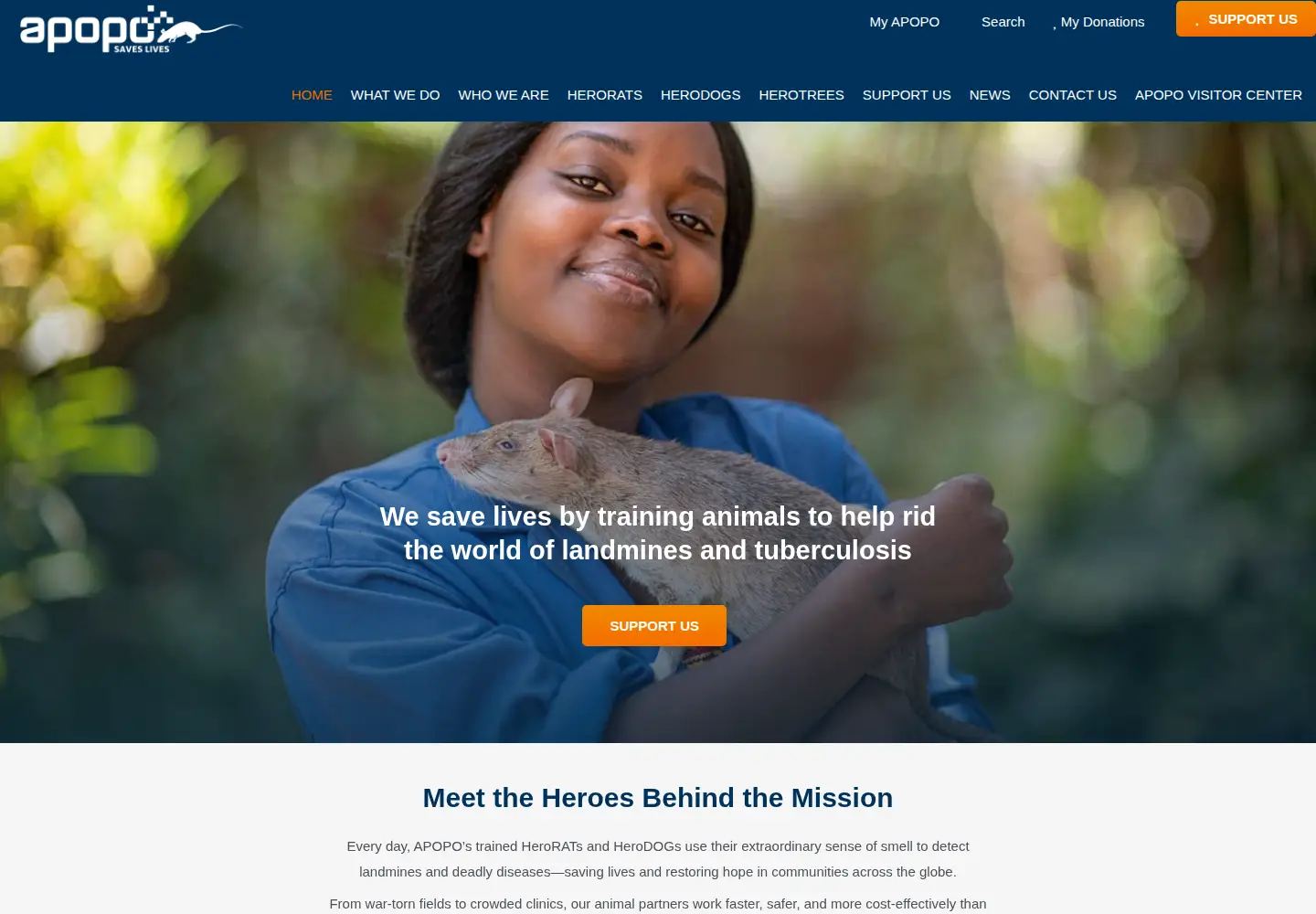 Captured homepage of apopo.org in the current scan