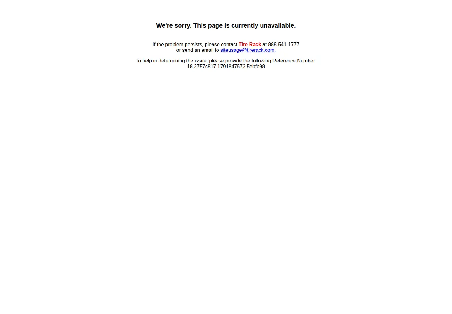 Captured homepage of tirerack.com in the current scan