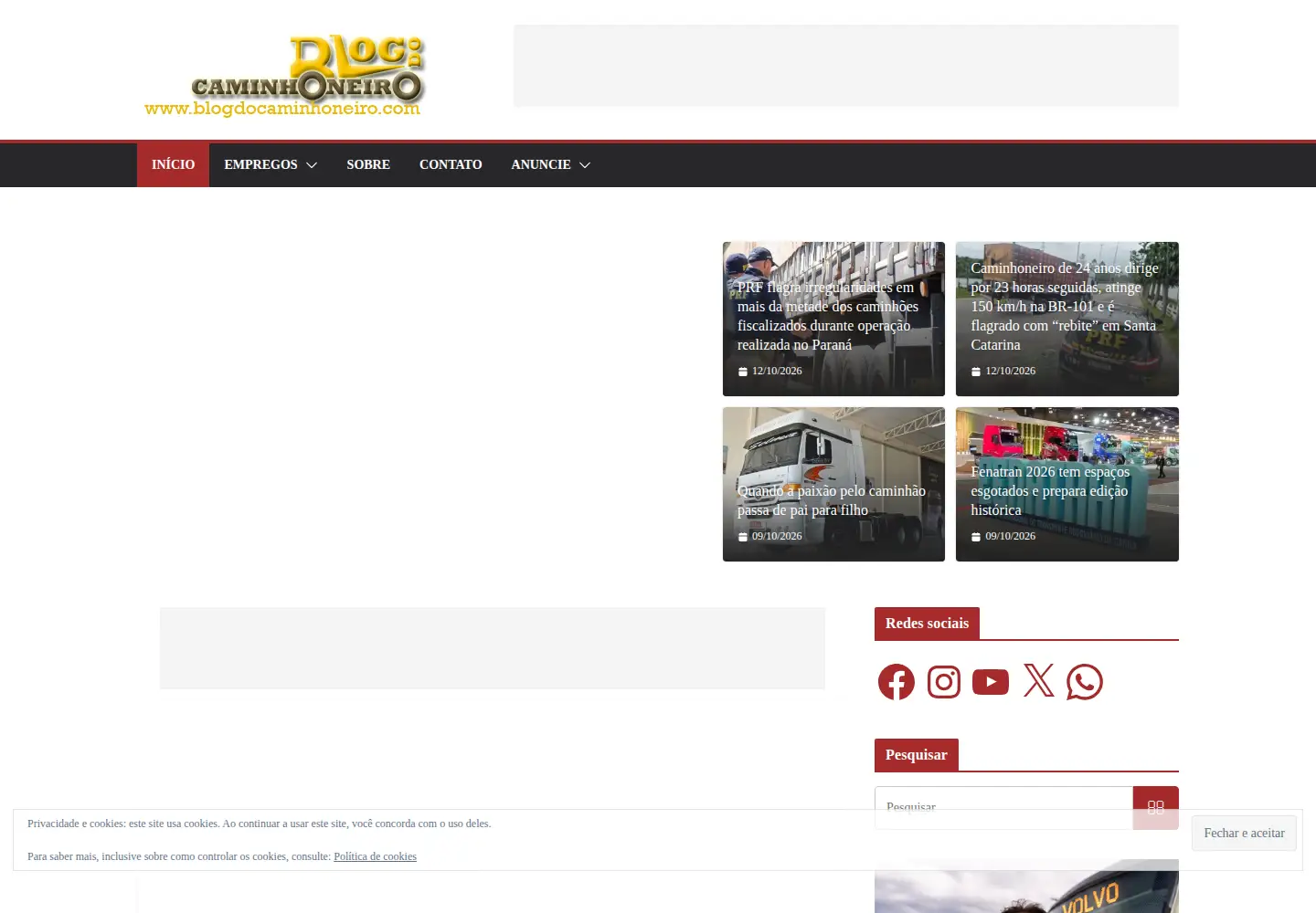 Captured homepage of blogdocaminhoneiro.com in the current scan