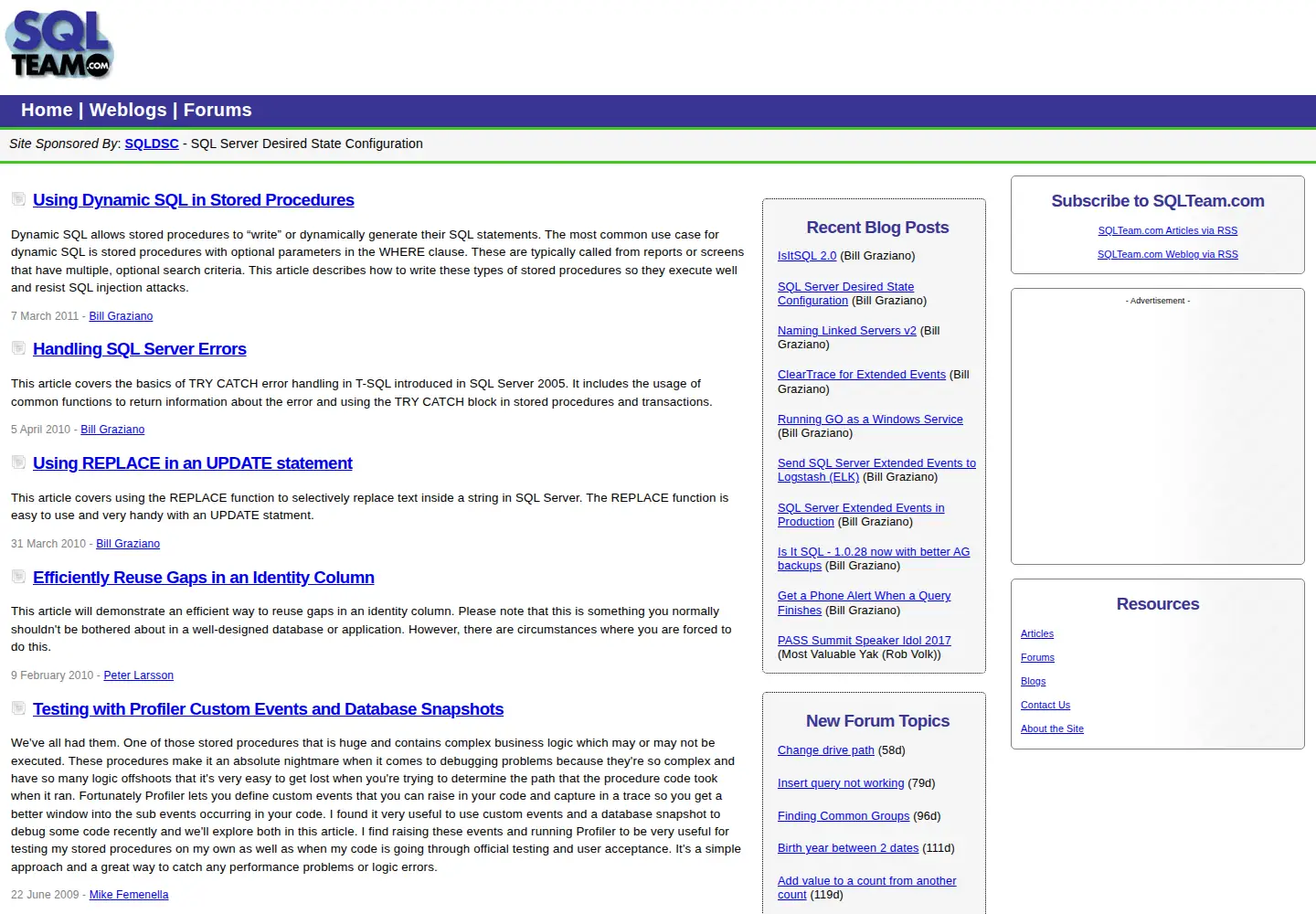 Captured homepage of sqlteam.com in the current scan