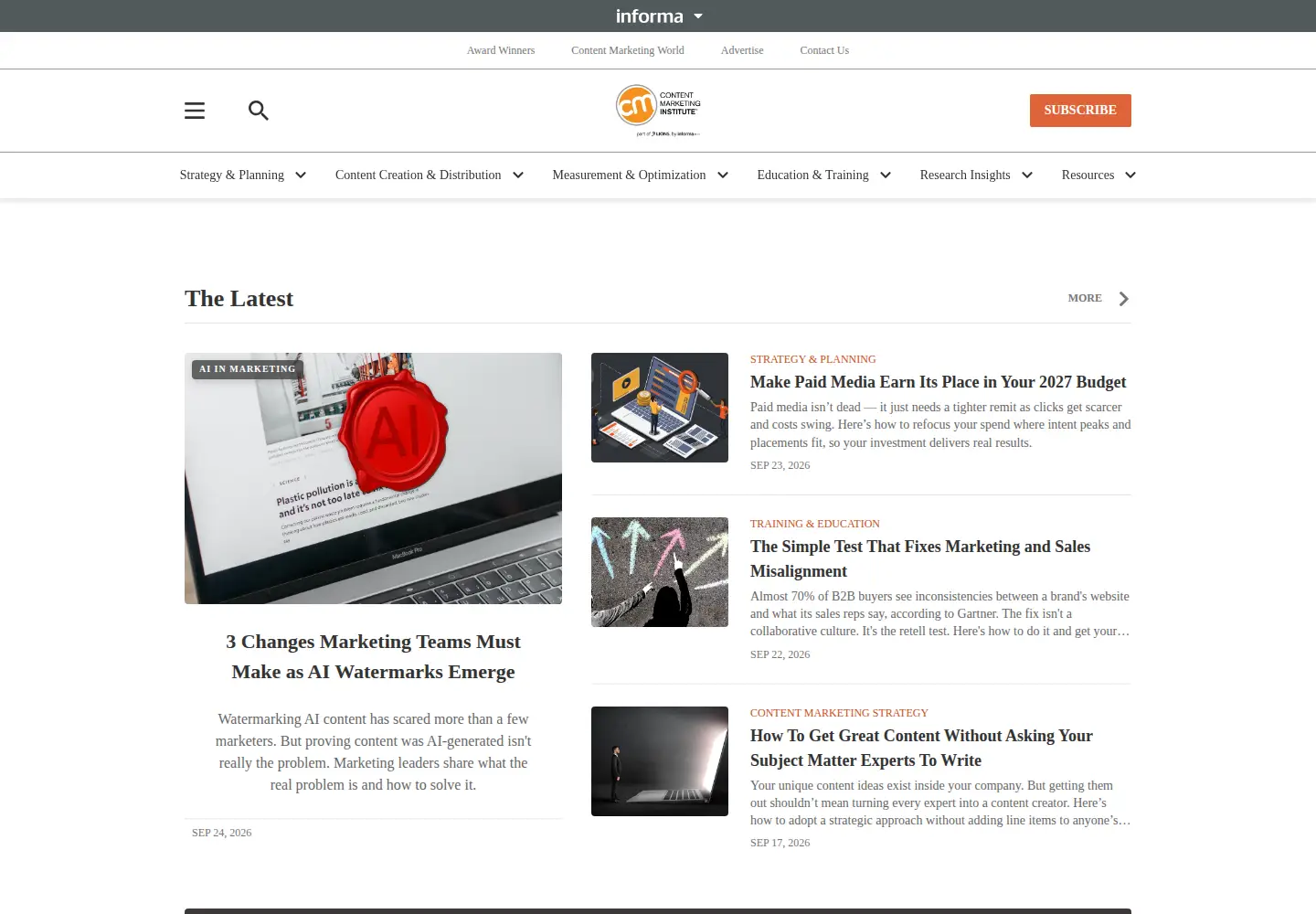 Screenshot of contentmarketinginstitute.com
