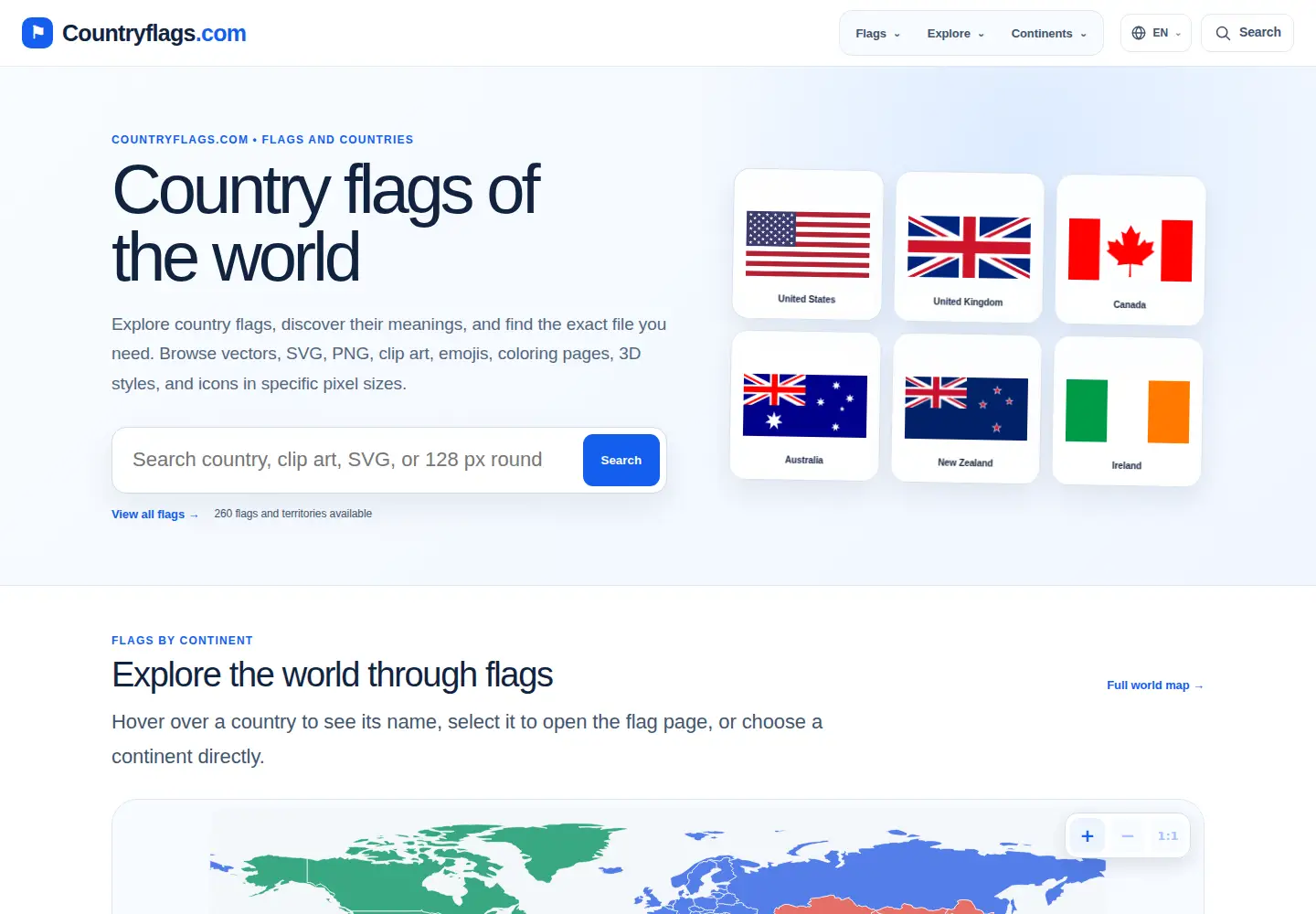 Captured homepage of countryflags.com in the current scan