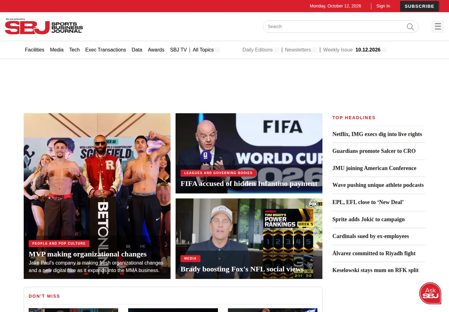 Screenshot of sportsbusinessdaily.com
