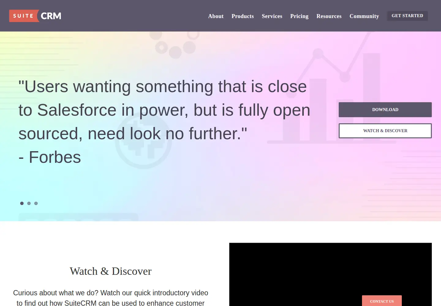 Captured homepage of suitecrm.com in the current scan