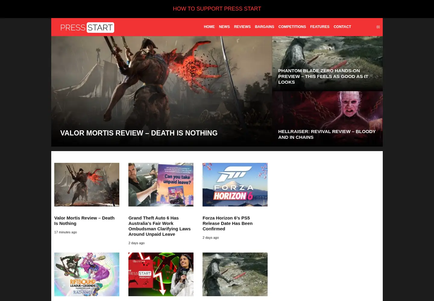 Captured homepage of press-start.com.au in the current scan