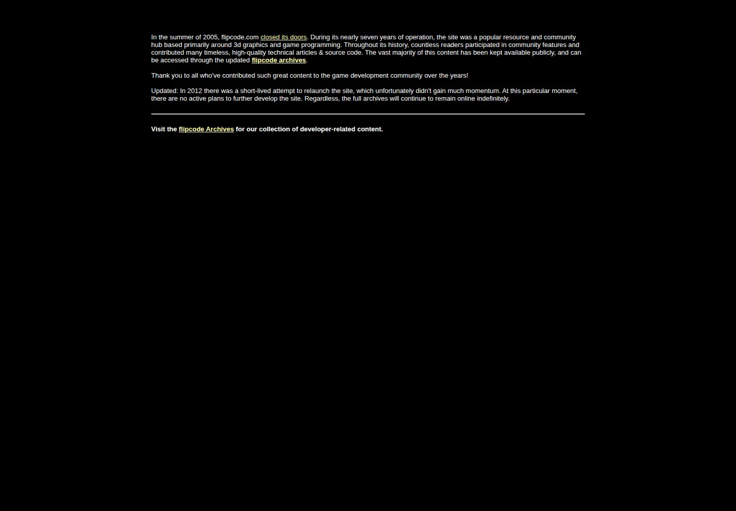Captured homepage of flipcode.com in the current scan