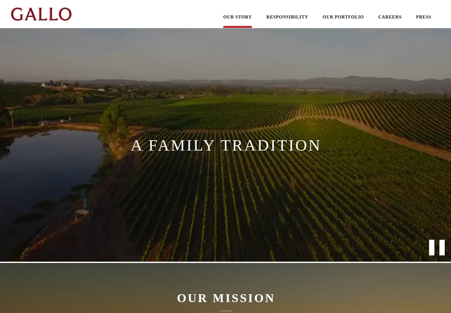Captured homepage of gallo.com in the current scan