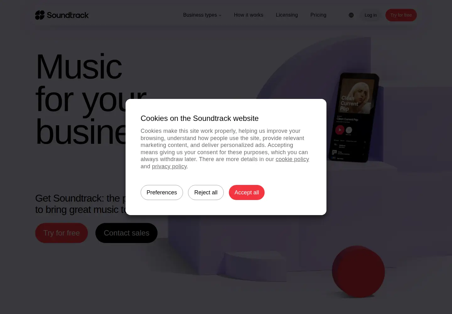 Captured homepage of soundtrack.io in the current scan