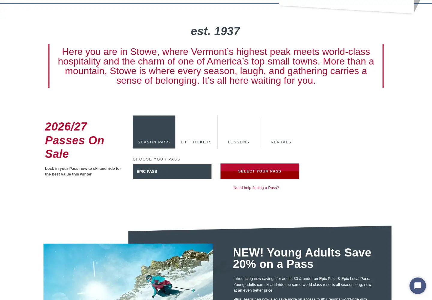Captured homepage of stowe.com in the current scan