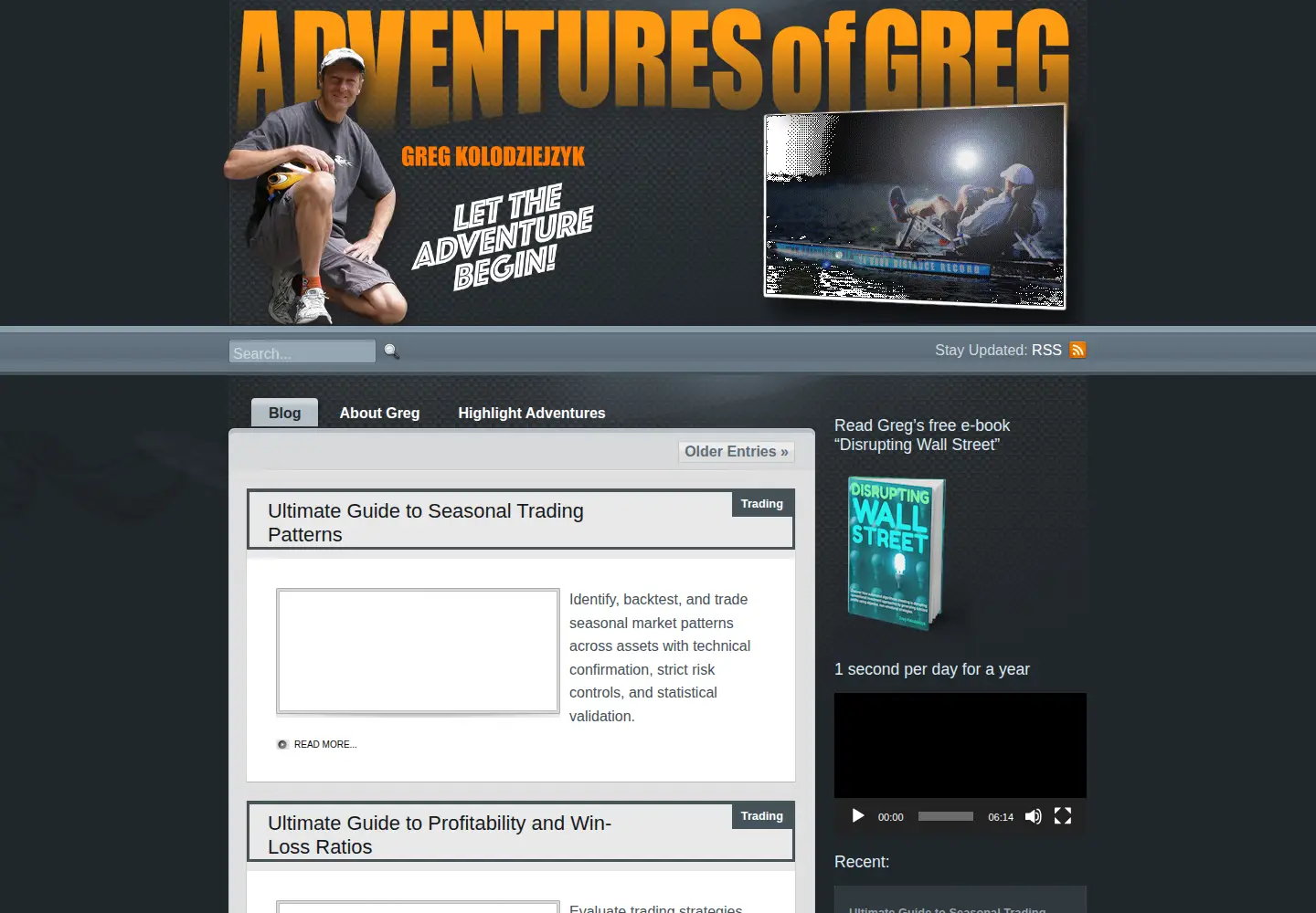 Captured homepage of adventuresofgreg.com in the current scan