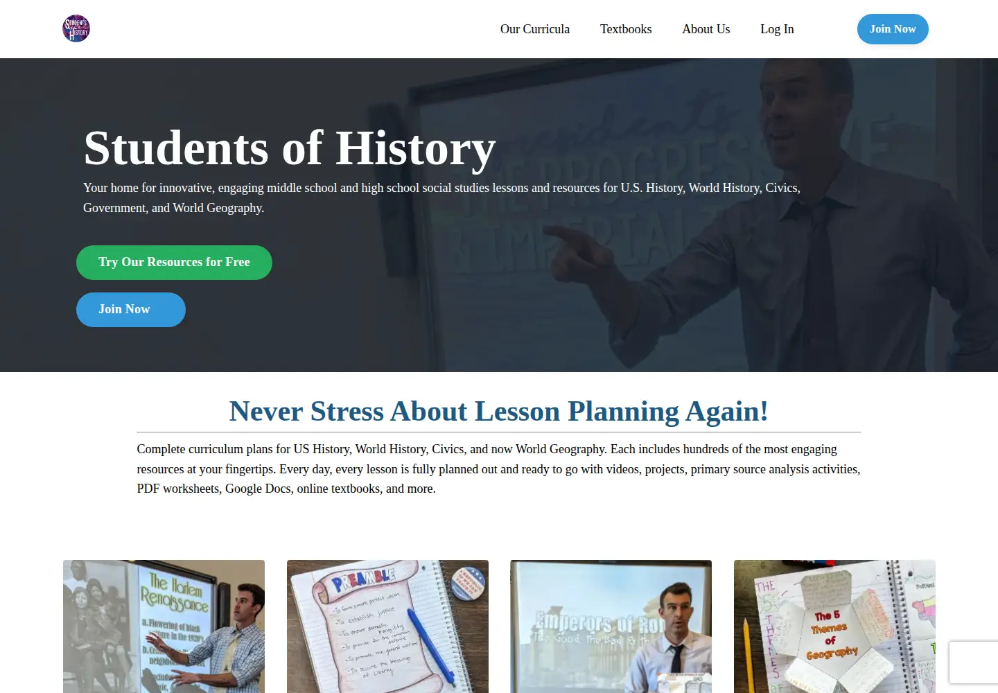 Screenshot of studentsofhistory.com