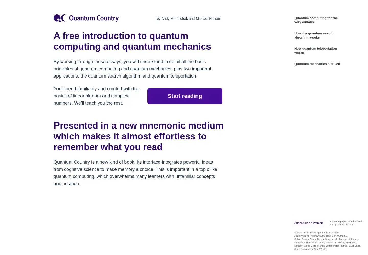 Captured homepage of quantum.country in the current scan