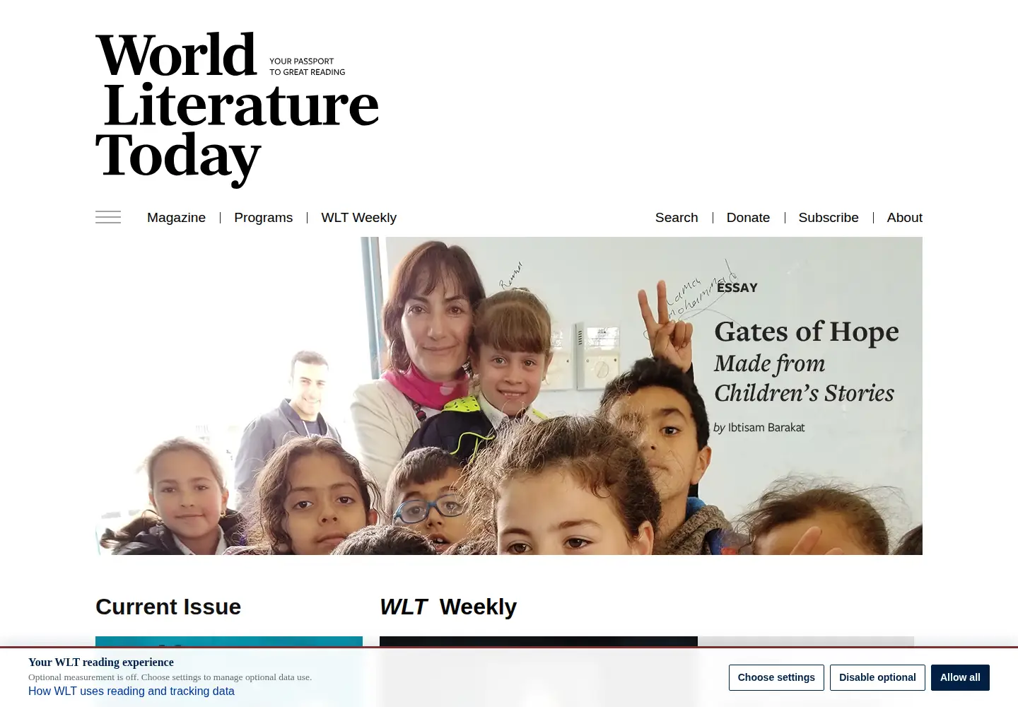 Captured homepage of worldliteraturetoday.org in the current scan