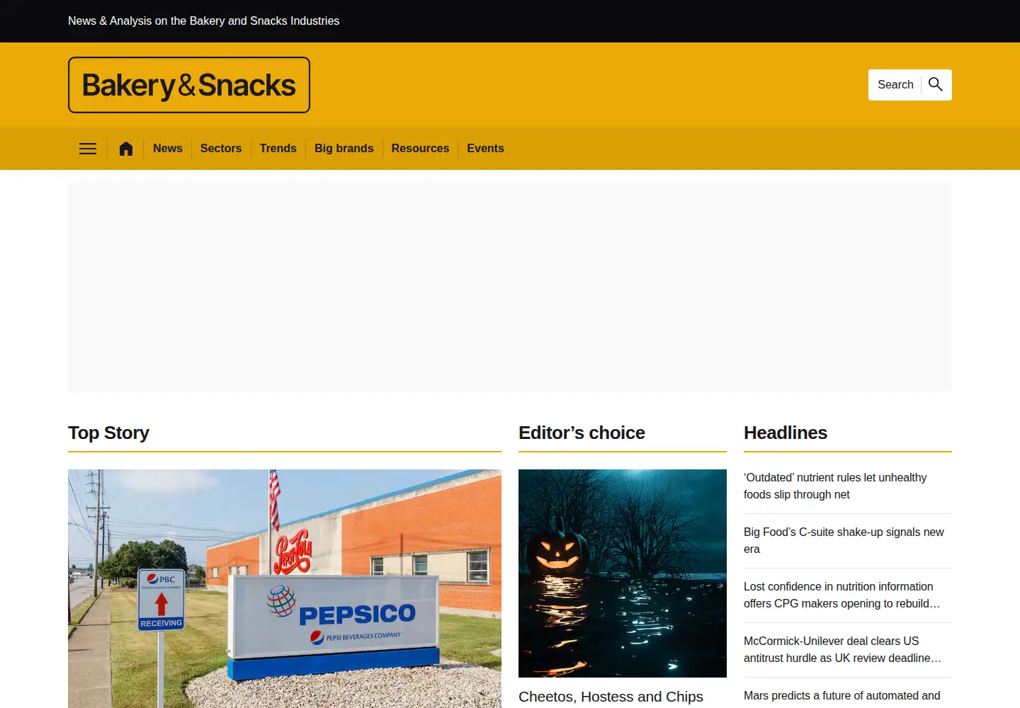 Captured homepage of bakeryandsnacks.com in the current scan