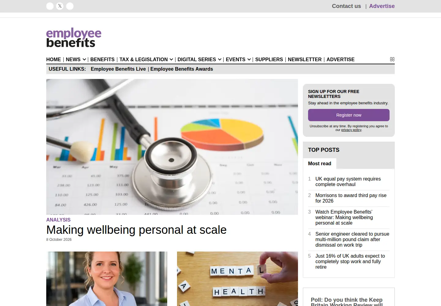Captured homepage of employeebenefits.co.uk in the current scan