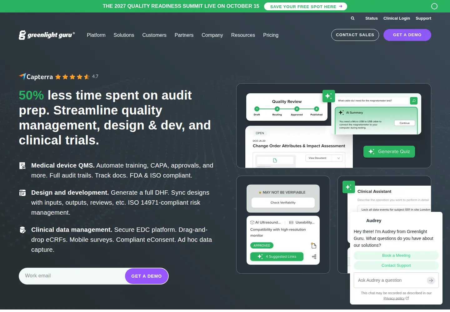 Captured homepage of greenlight.guru in the current scan