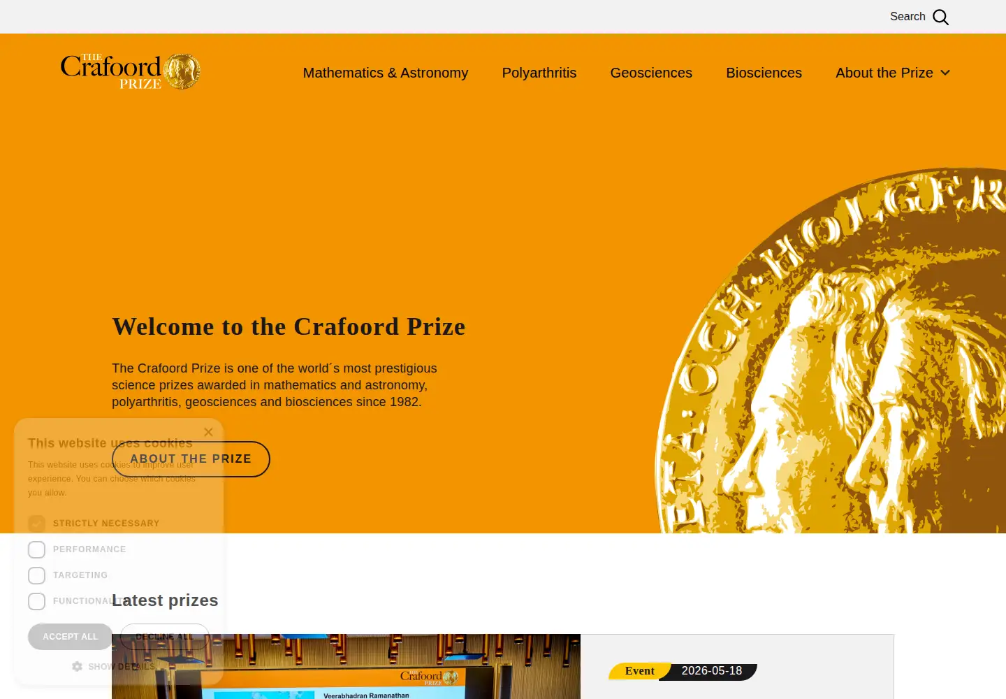 Captured homepage of crafoordprize.se in the current scan