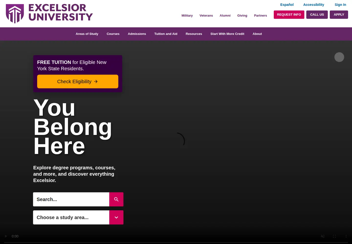 Captured homepage of excelsior.edu in the current scan