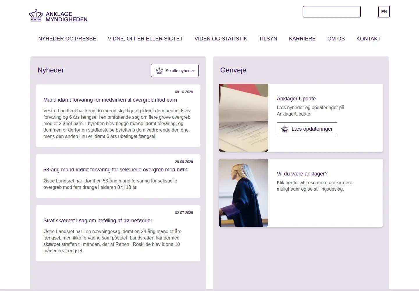 Captured homepage of anklagemyndigheden.dk in the current scan