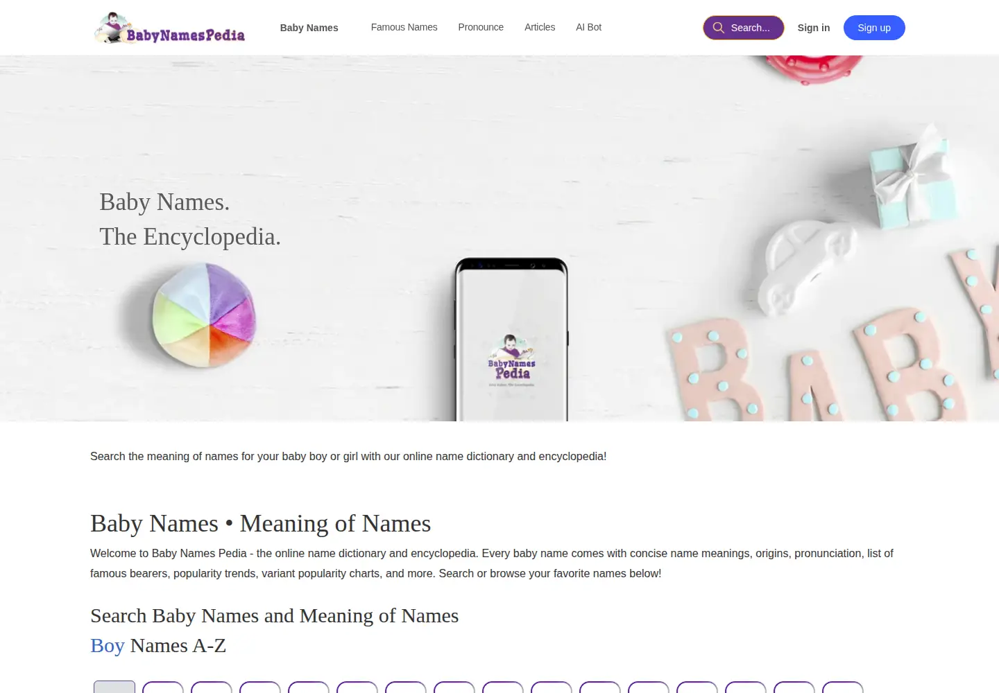 Captured homepage of babynamespedia.com in the current scan