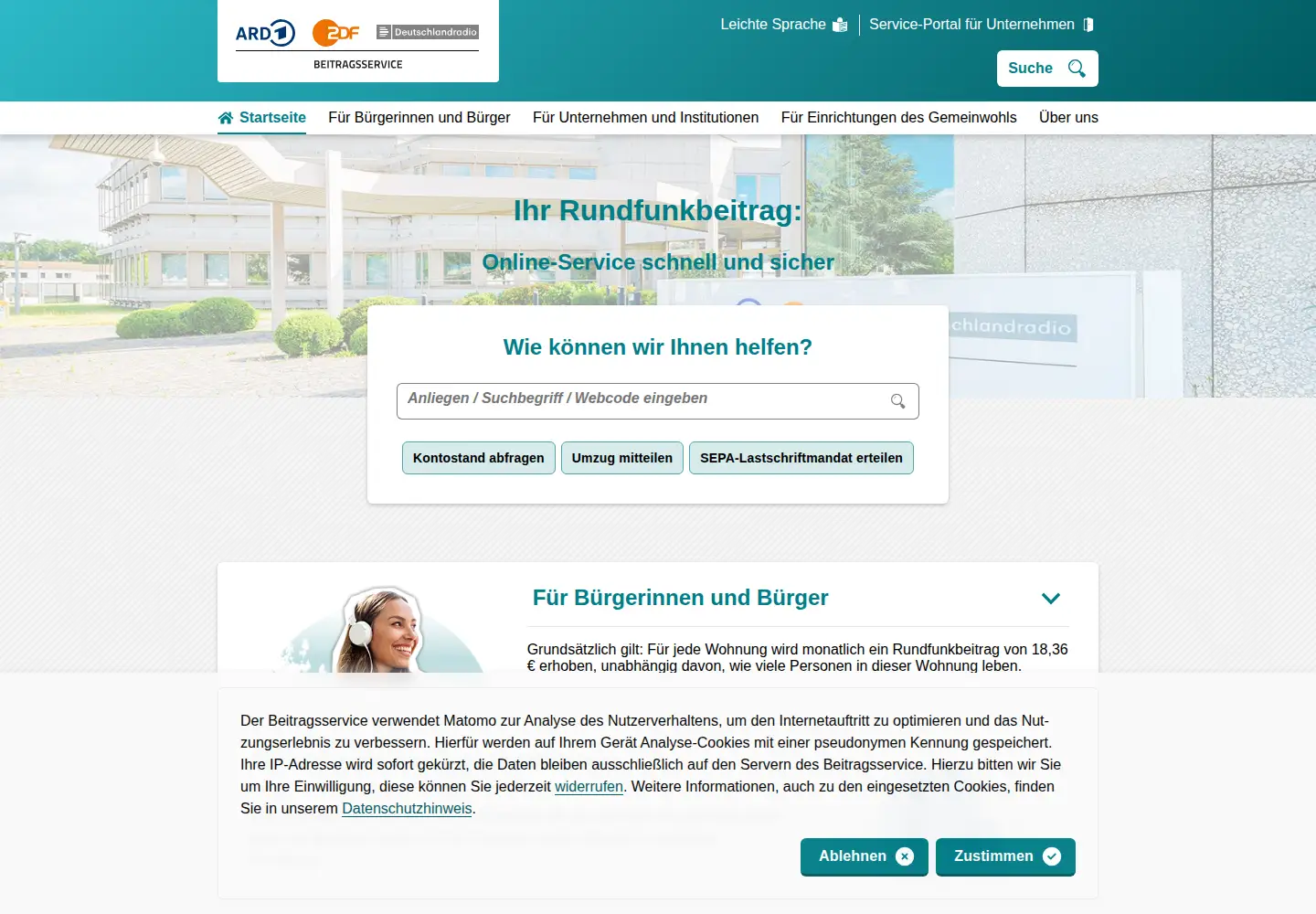 Screenshot of rundfunkbeitrag.de