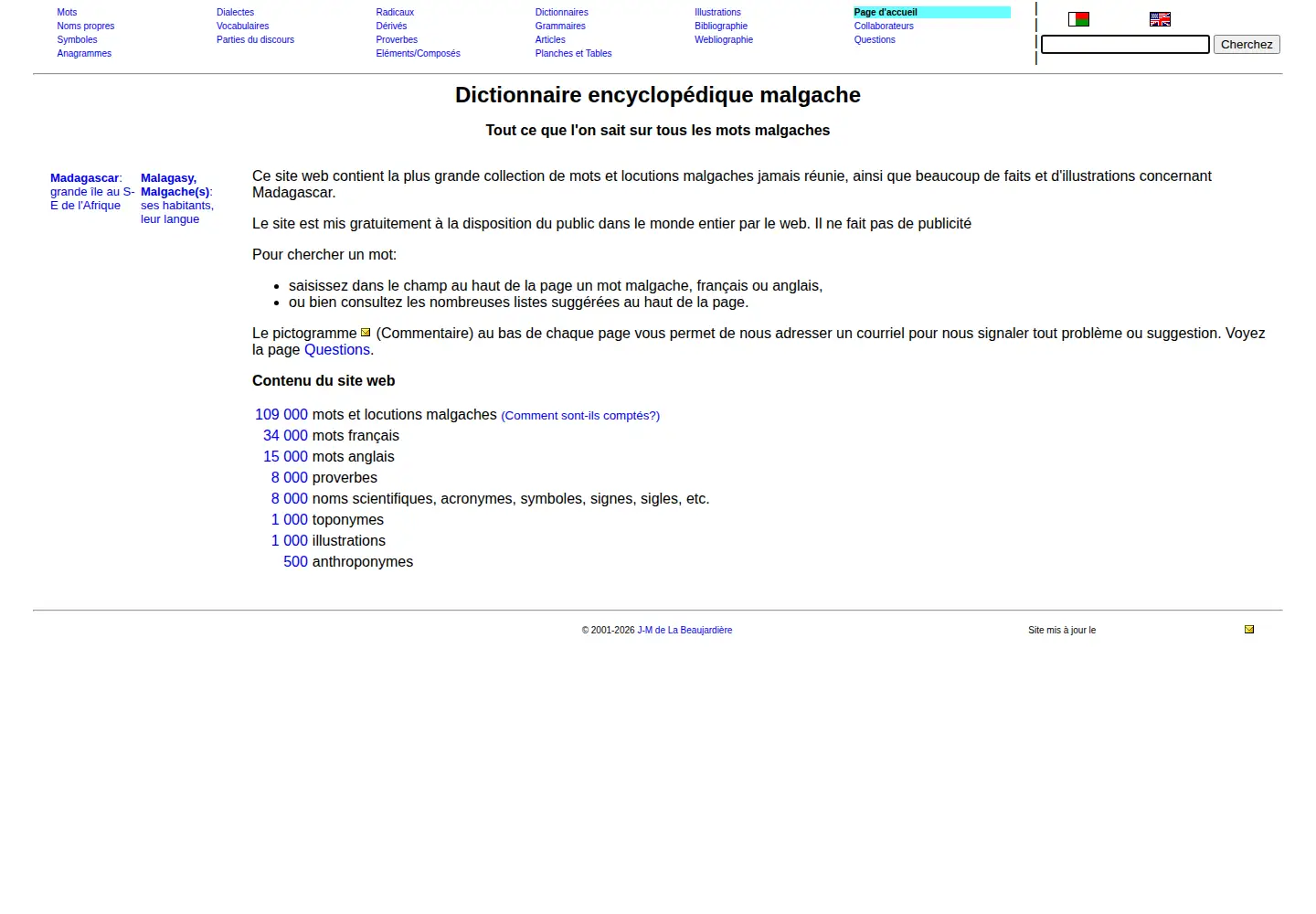 Captured homepage of mondemalgache.org in the current scan