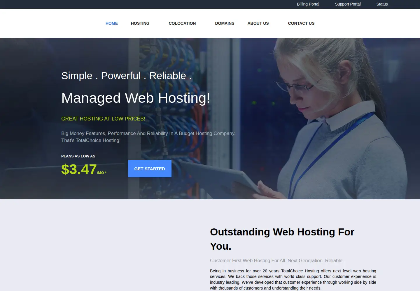 Captured homepage of totalchoicehosting.com in the current scan