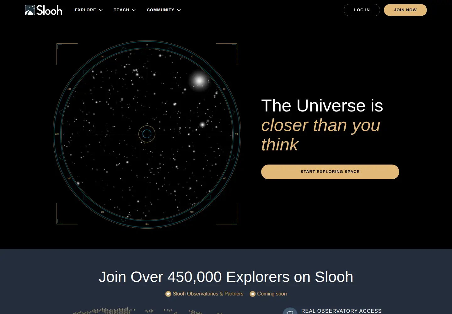 Screenshot of slooh.com