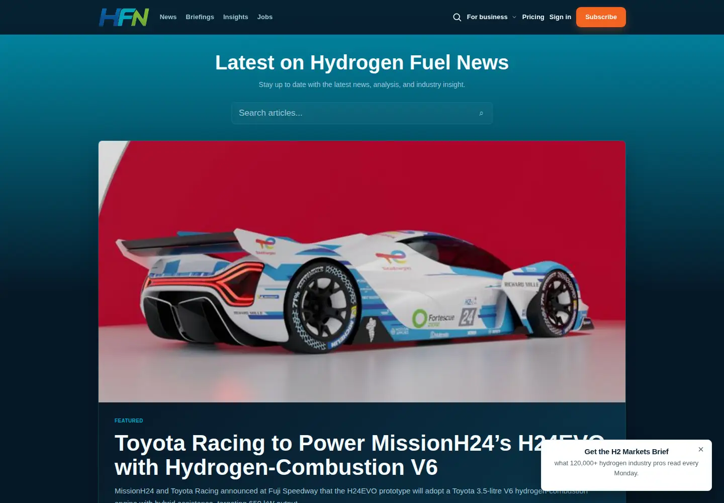 Screenshot of hydrogenfuelnews.com