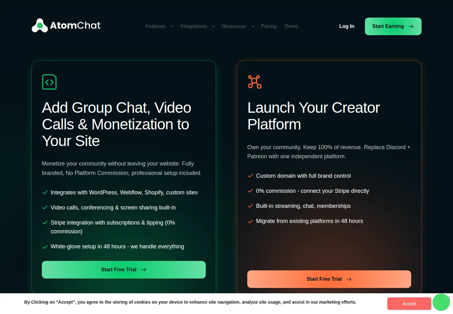 Captured homepage of atomchat.com in the current scan