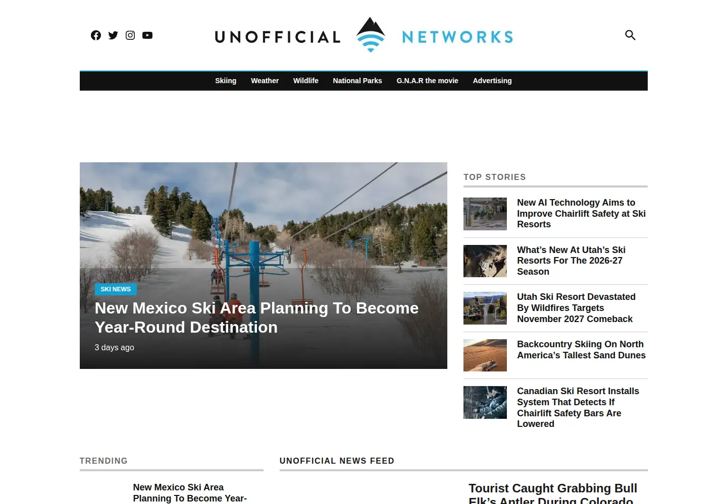Captured homepage of unofficialnetworks.com in the current scan