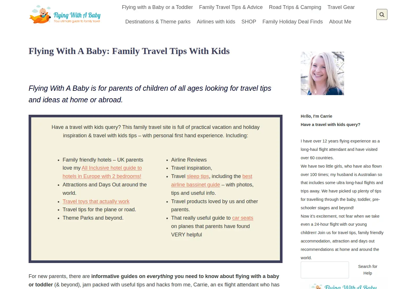 Captured homepage of flyingwithababy.com in the current scan