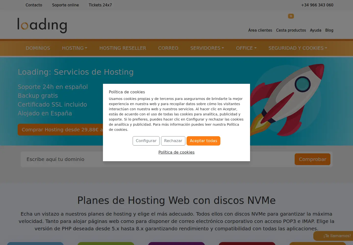 Captured homepage of loading.es in the current scan