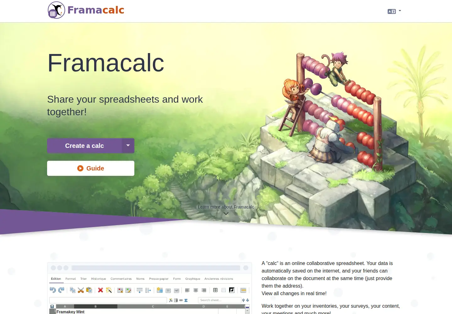 Screenshot of framacalc.org