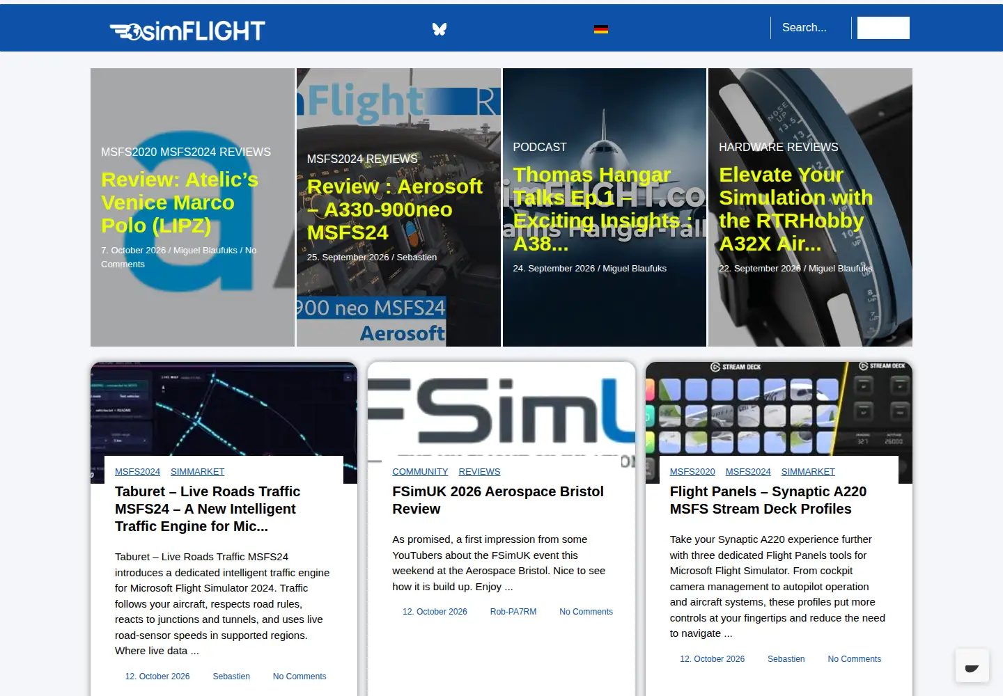 Captured homepage of simflight.com in the current scan