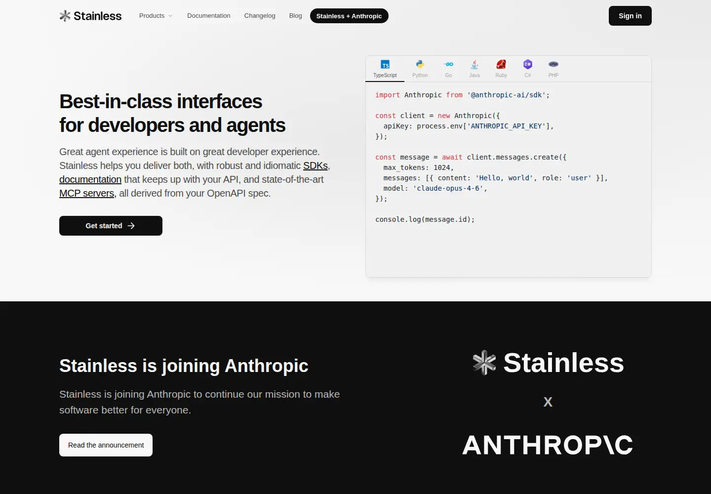 Captured homepage of stainless.com in the current scan