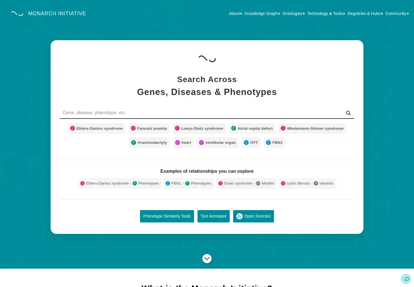 Screenshot of monarchinitiative.org