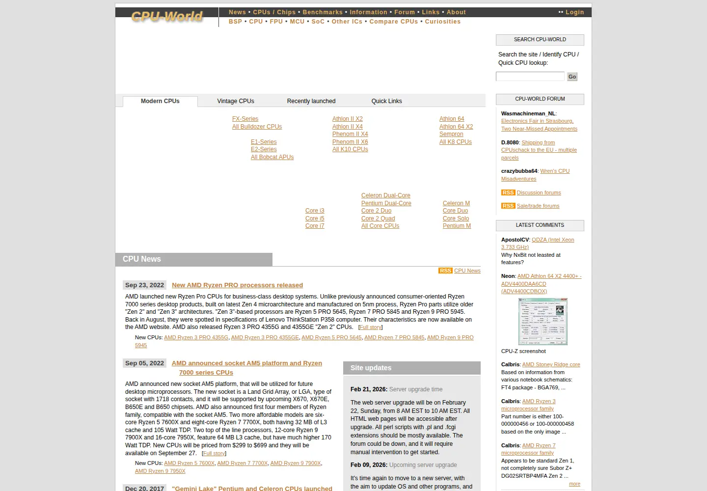 Screenshot of cpu-world.com