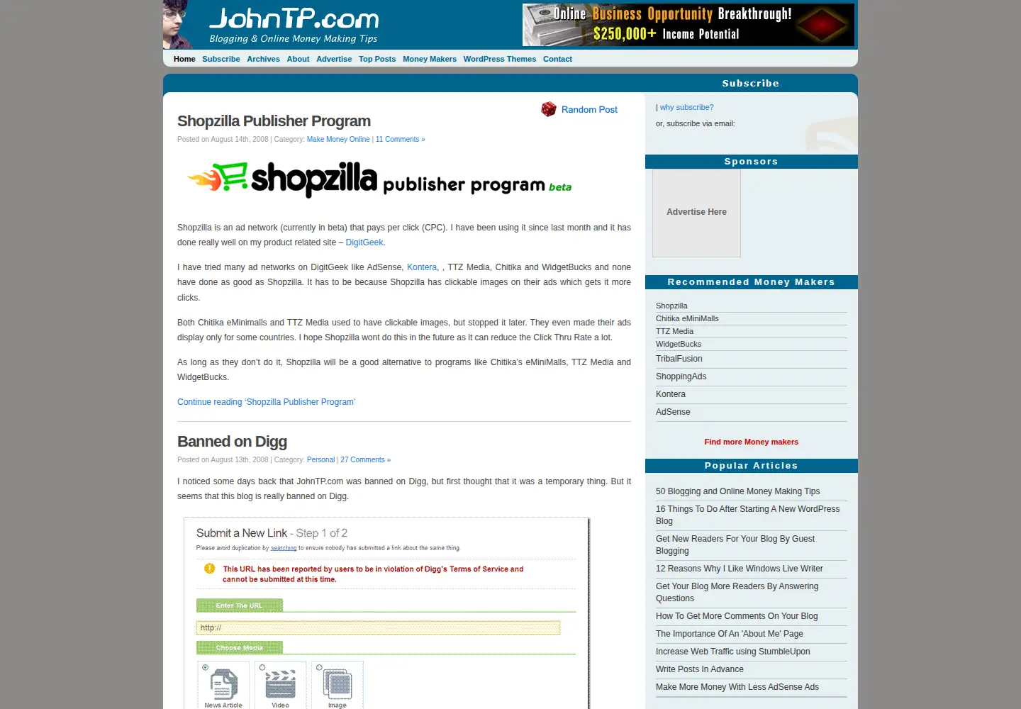 Captured homepage of johntp.com in the current scan