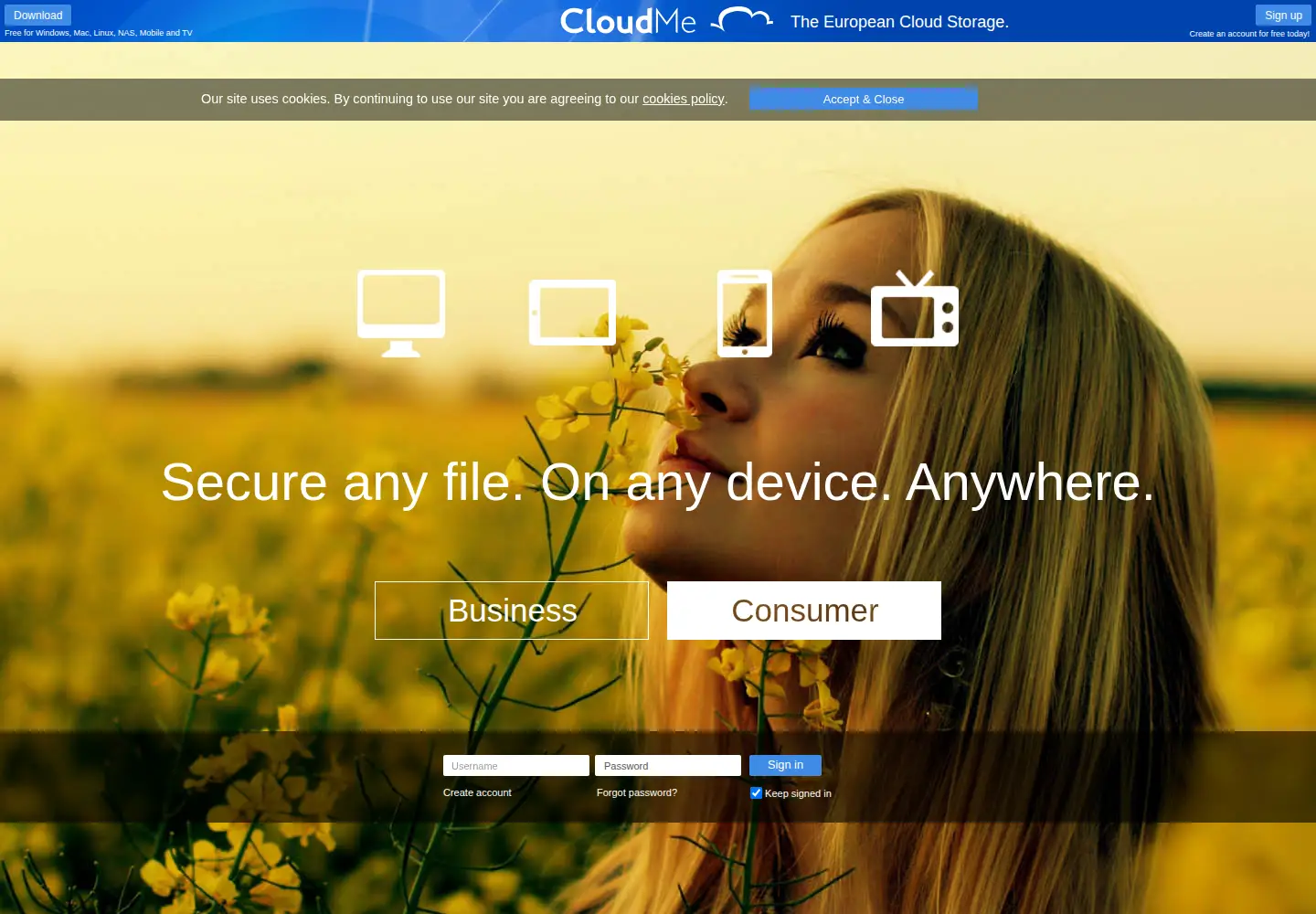Screenshot of cloudme.com