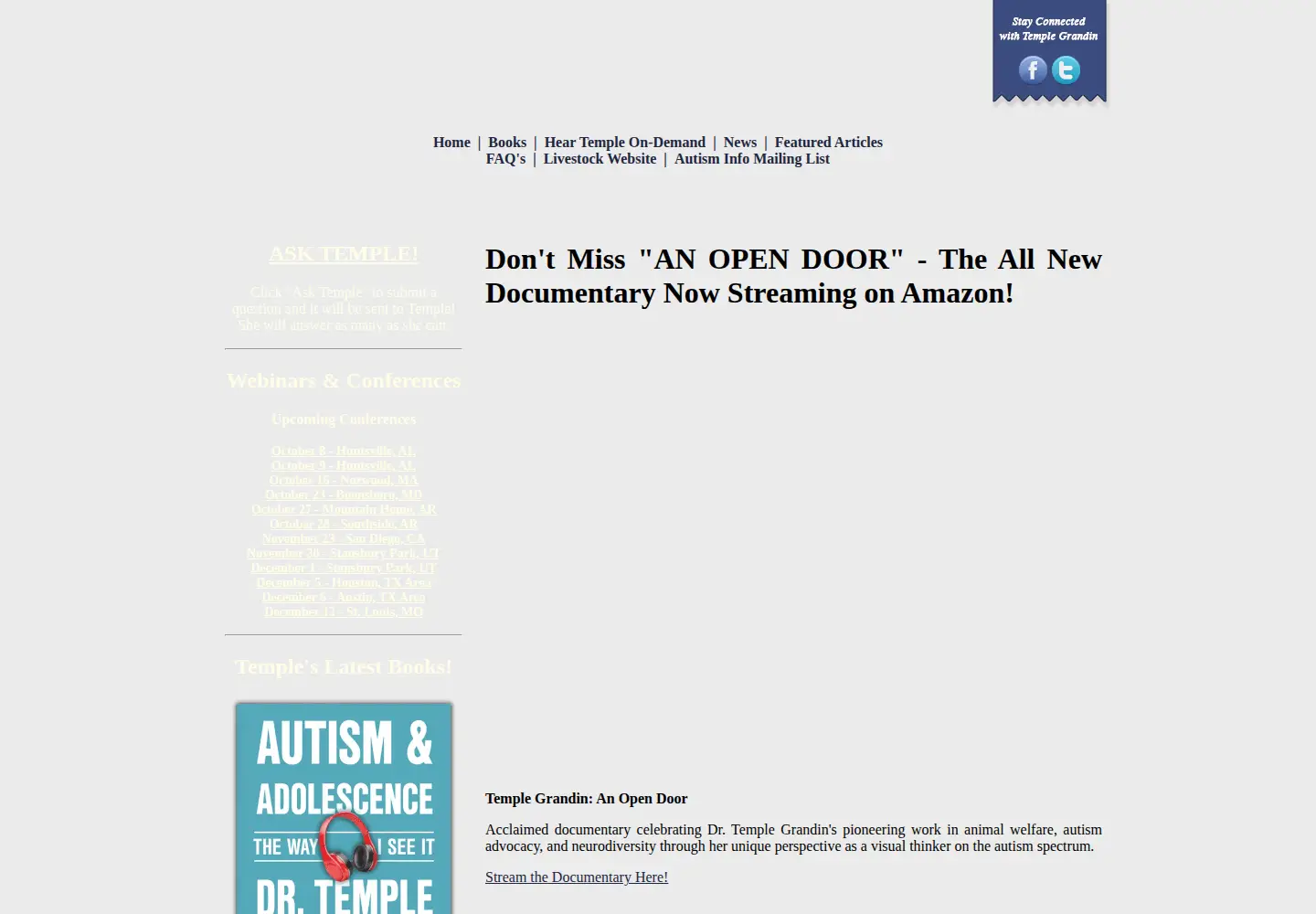 Screenshot of templegrandin.com