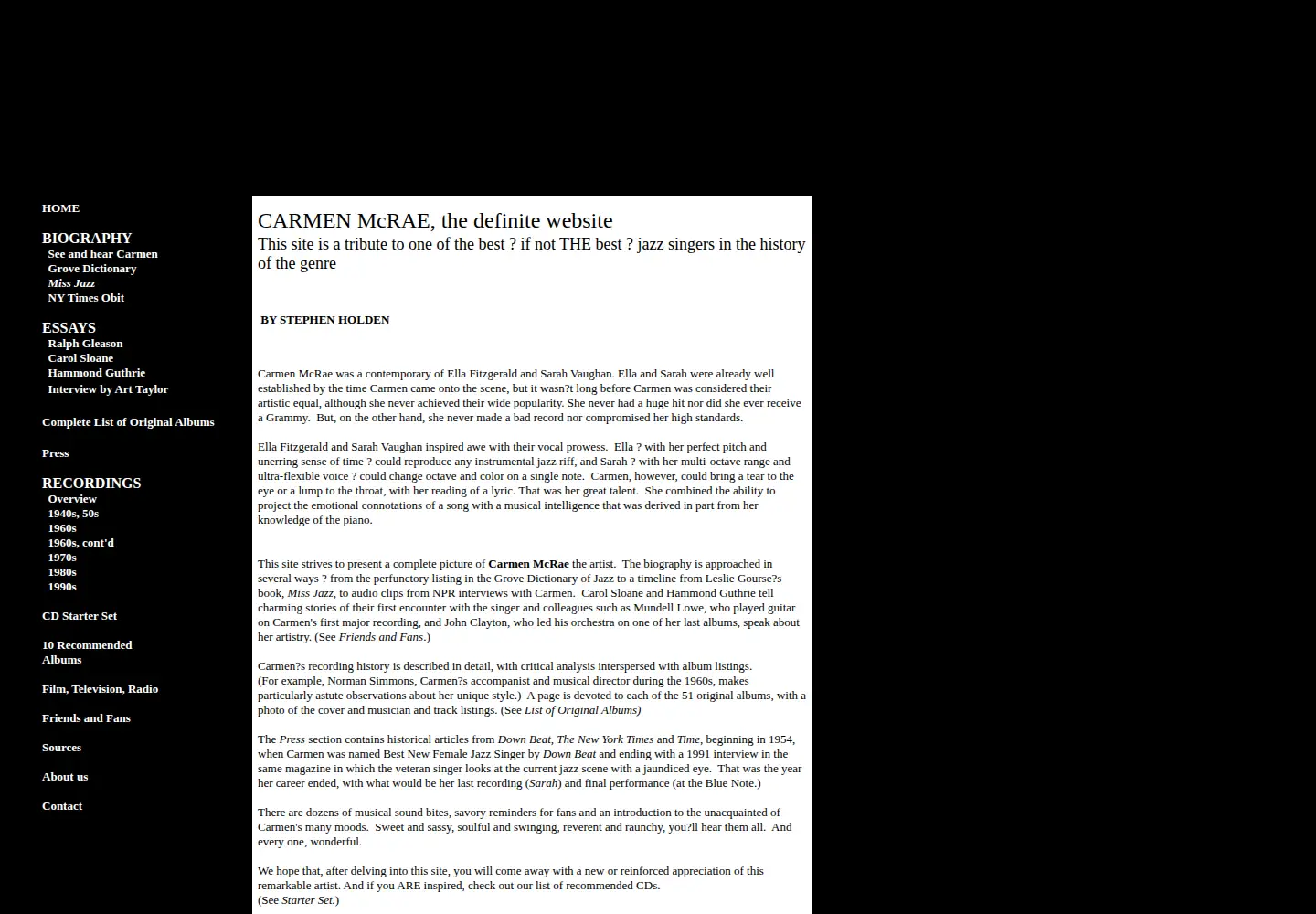 Captured homepage of carmenmcrae.com in the current scan