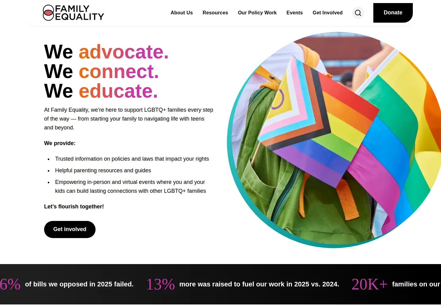 Captured homepage of familyequality.org in the current scan